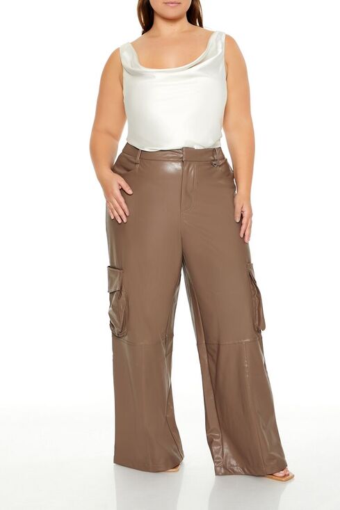 Forever 21 Pants - Forever21 Pant Cargo Faux Leather Espresso Brown 1X NWT Straight Leg High Rise